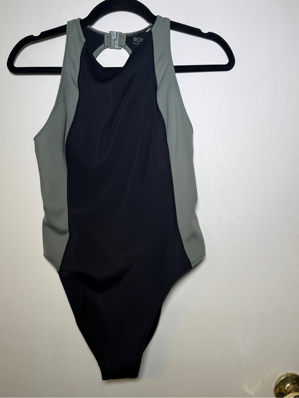 Roxy Women's Black & Olive High Neck One-Piece Swimsuit Y2K Medium (10)